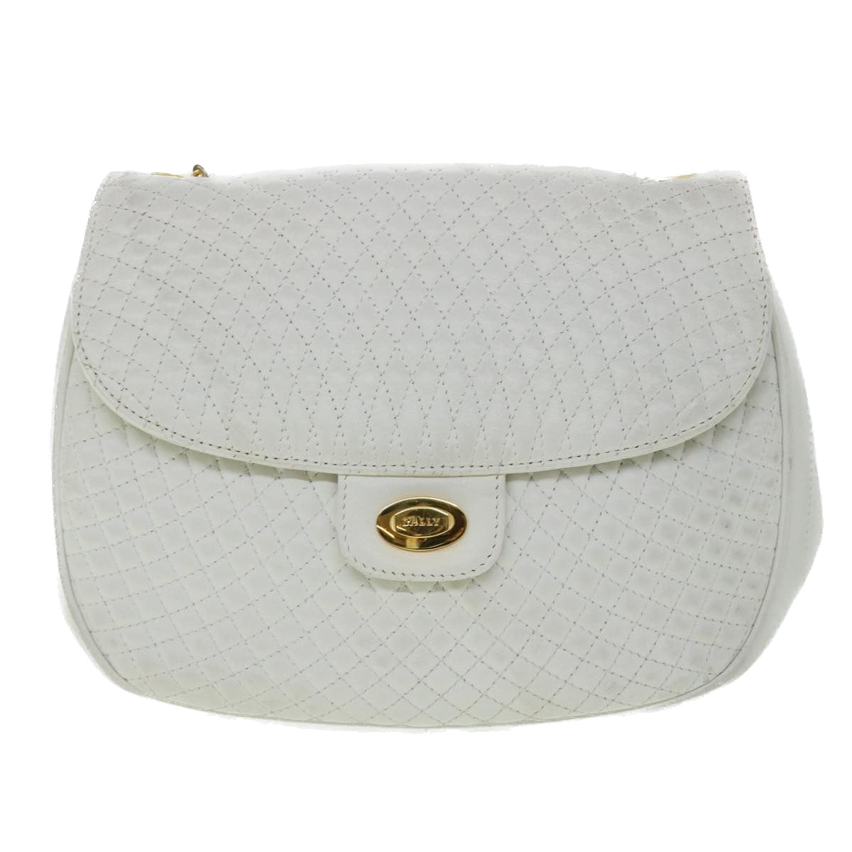 BALLY Quilted Chain Shoulder Bag Leather White Auth bs7943 - 0