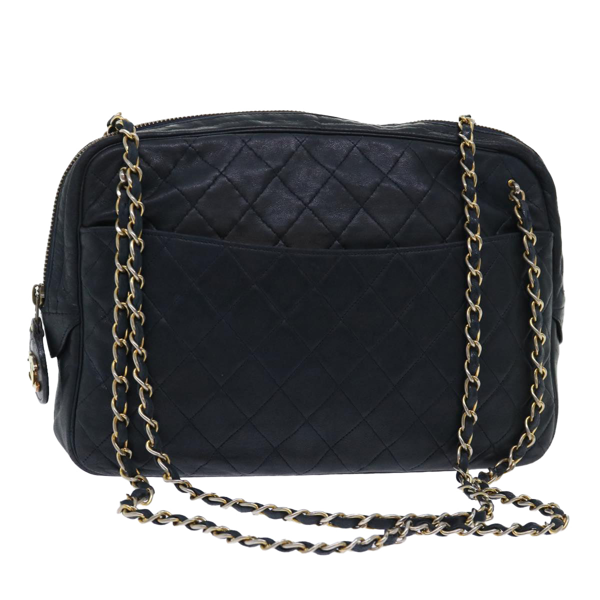 CHANEL Chain Shoulder Bag Lamb Skin Black CC Auth bs7954