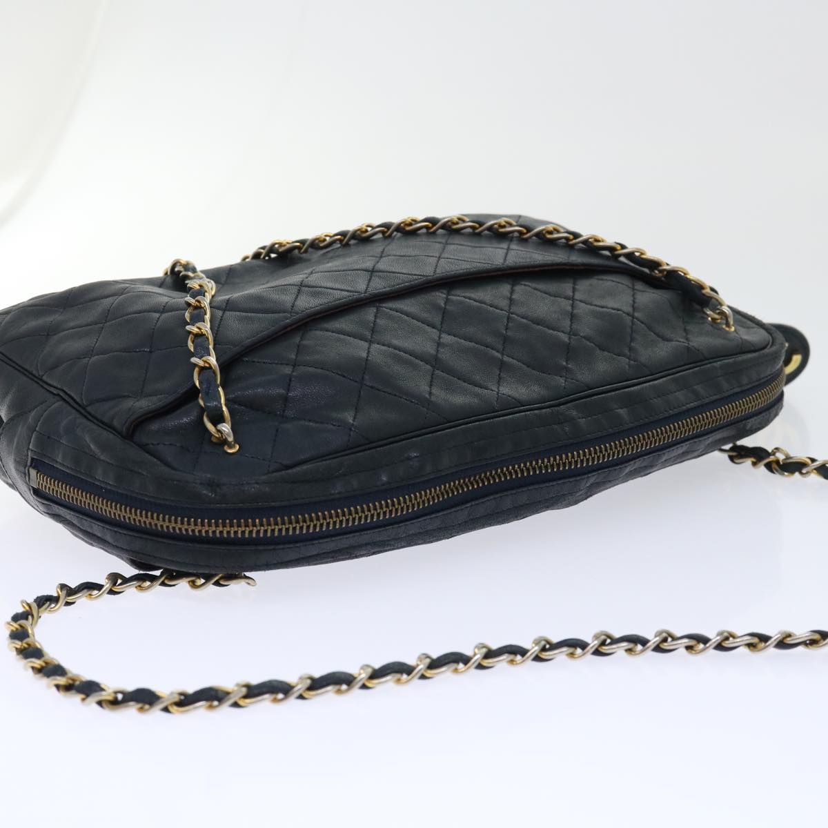 CHANEL Chain Shoulder Bag Lamb Skin Black CC Auth bs7954