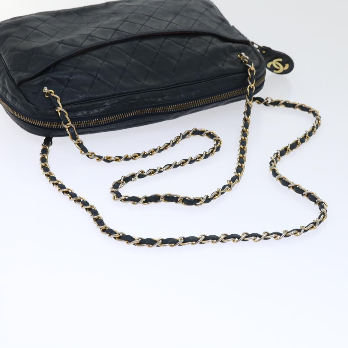 CHANEL Chain Shoulder Bag Lamb Skin Black CC Auth bs7954