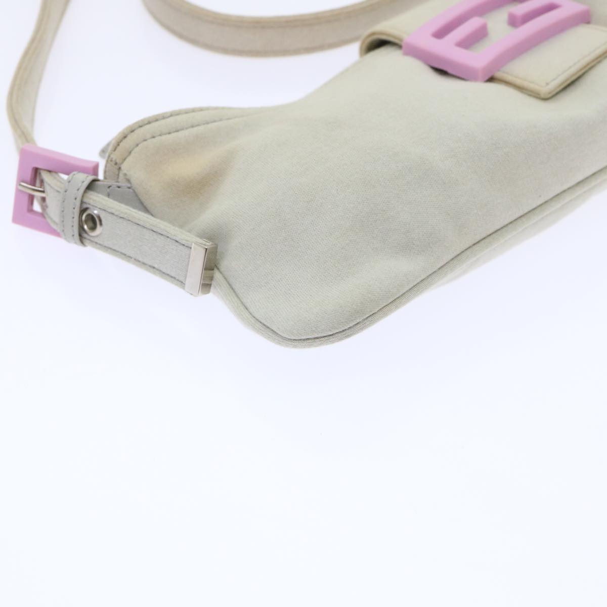 FENDI Mamma Baguette Shoulder Bag cotton Beige Pink Auth bs7965