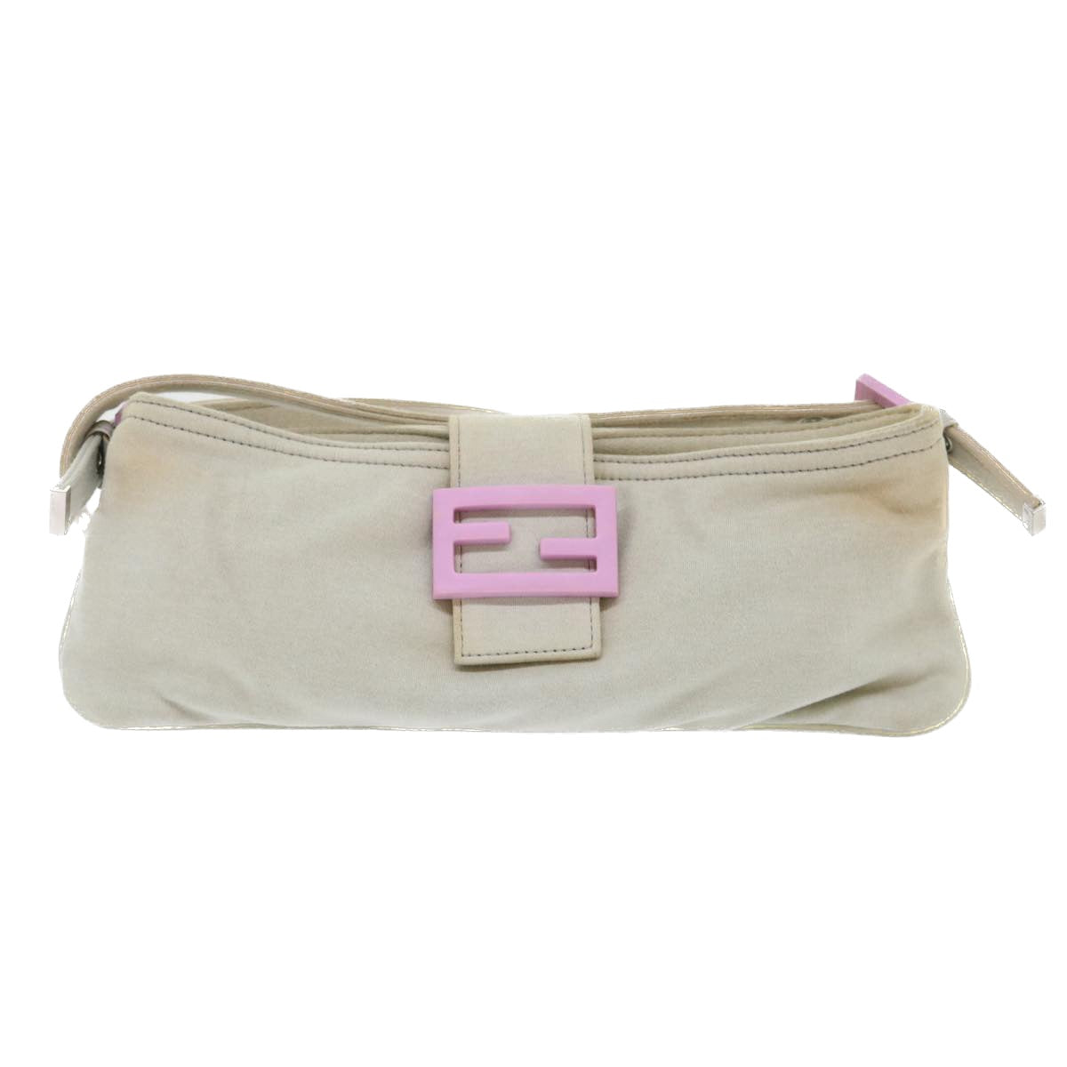 FENDI Mamma Baguette Shoulder Bag cotton Beige Pink Auth bs7965