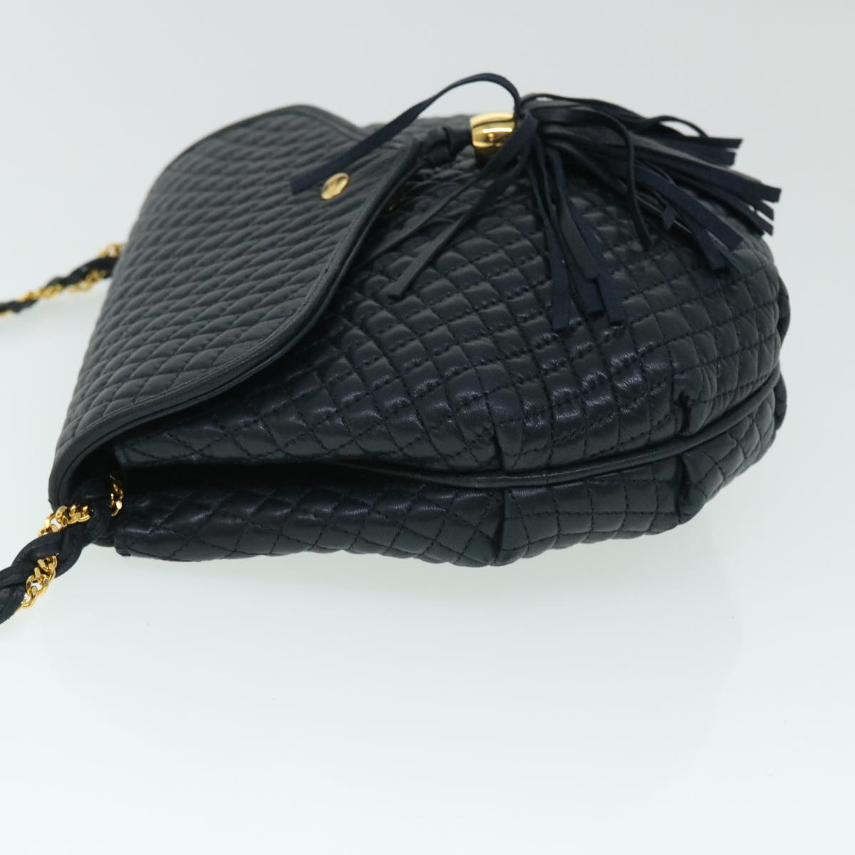 BALLY Quilted Shoulder Bag Leather Navy Auth bs7978