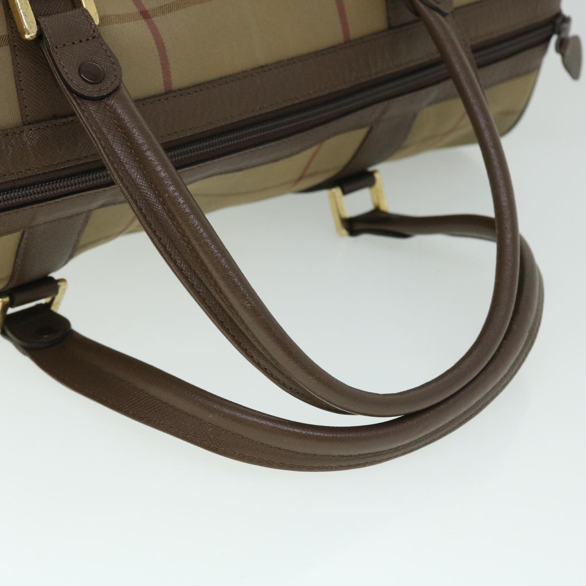 Burberrys Nova Check Boston Bag Nylon Brown Auth bs7981