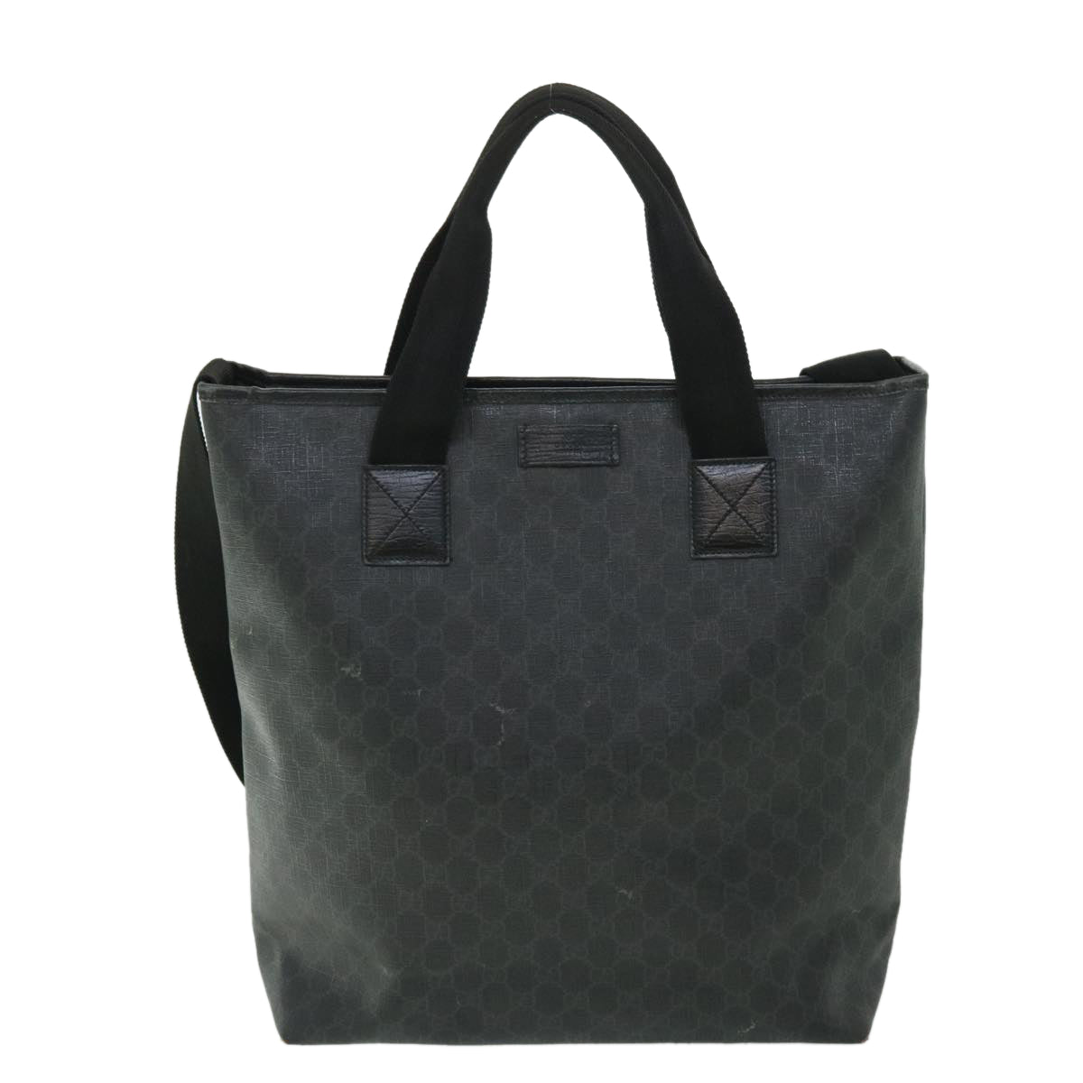 GUCCI GG Canvas Tote Bag PVC Leather 2way Black 162163 Auth bs7983