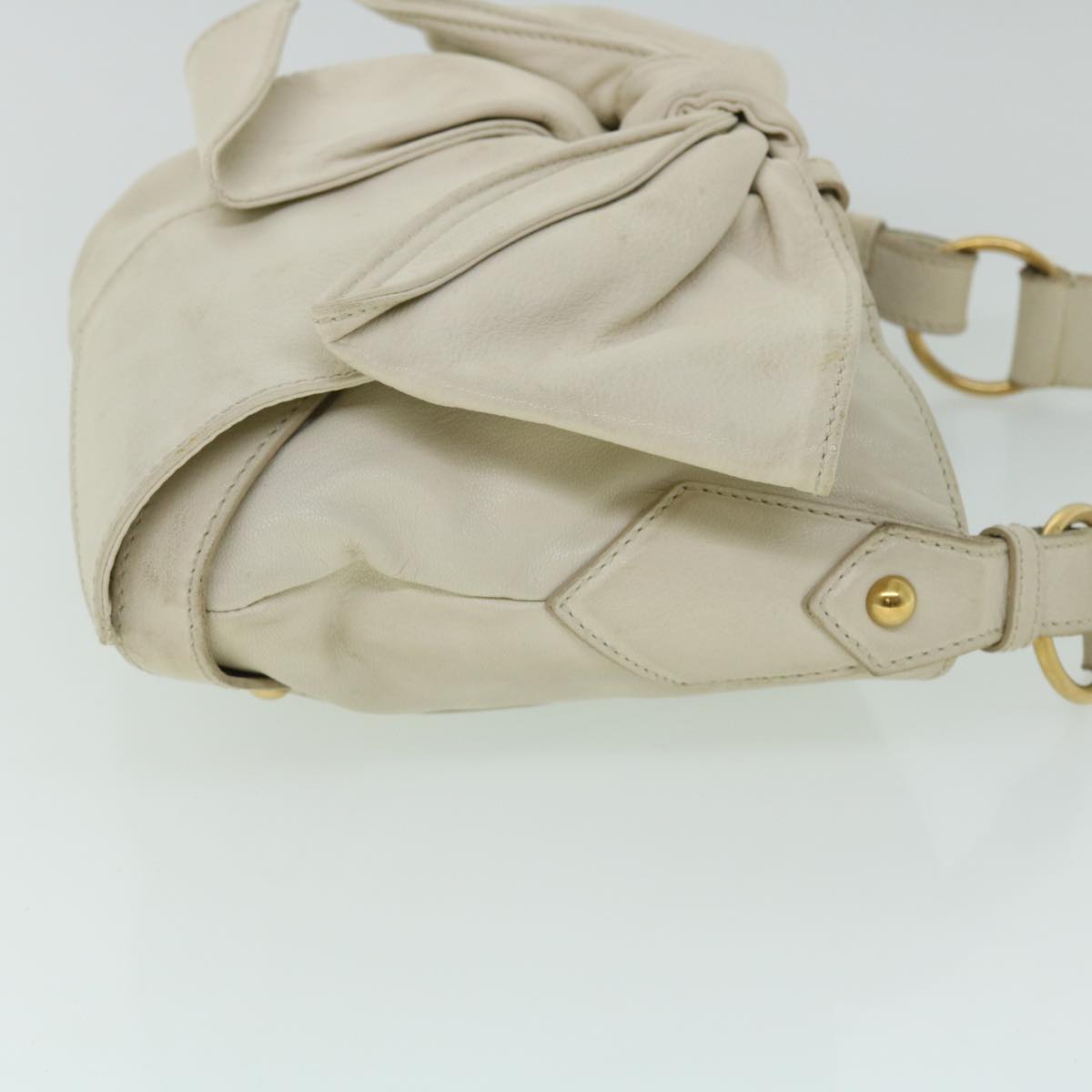 SAINT LAURENT Shoulder Bag Leather Beige Auth bs7993