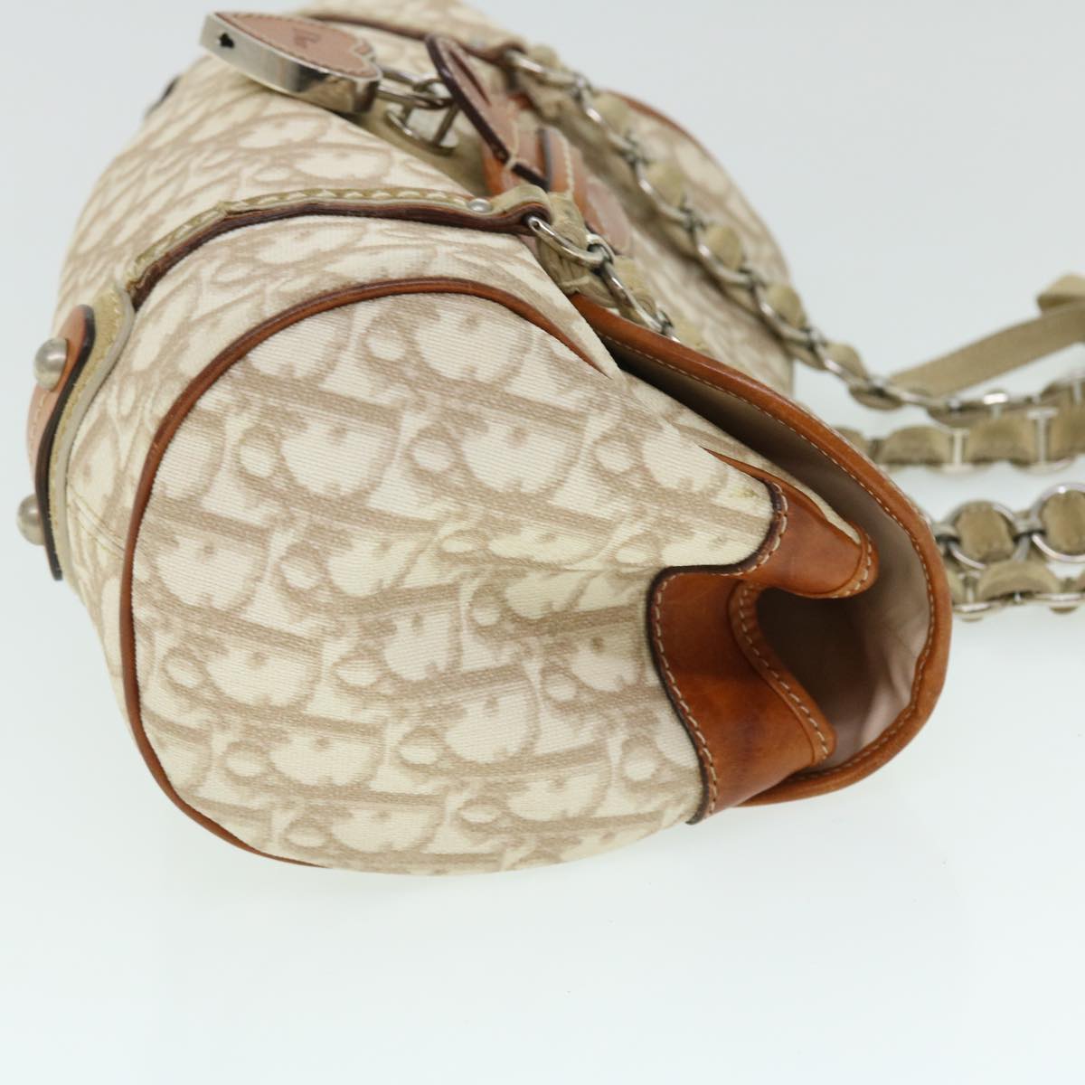 Christian Dior Trotter Romantic Chain Shoulder Bag Beige 01-RU-1026 Auth bs8007