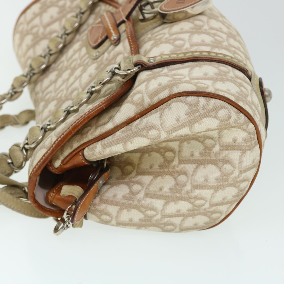 Christian Dior Trotter Romantic Chain Shoulder Bag Beige 01-RU-1026 Auth bs8007