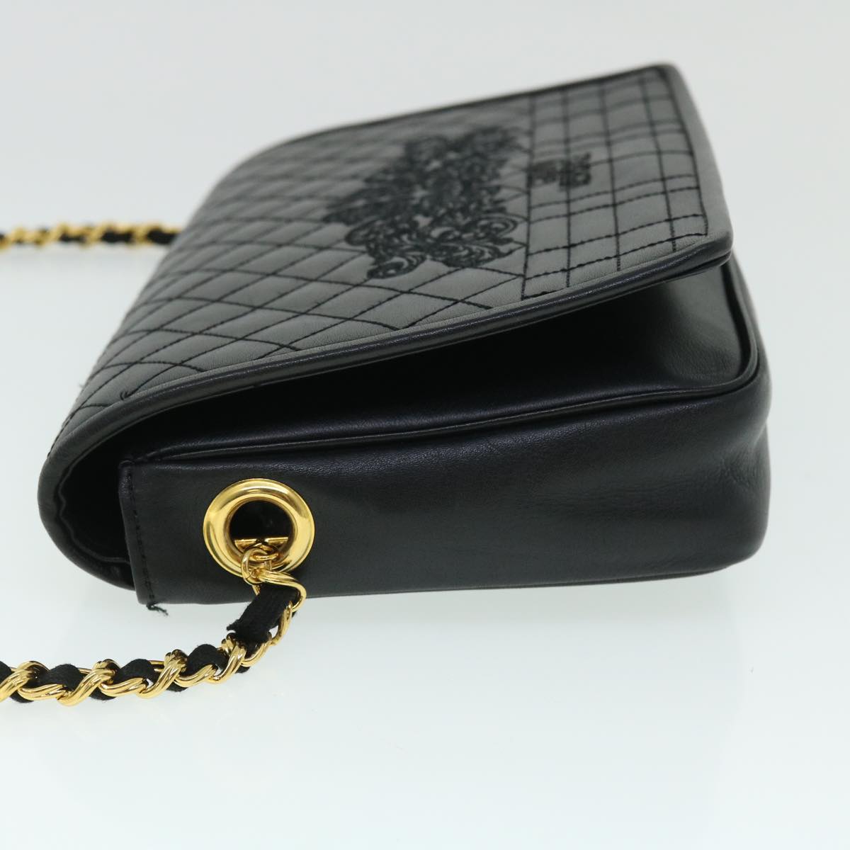 Gianni Versace Chain Shoulder Bag Leather Black Auth bs8009