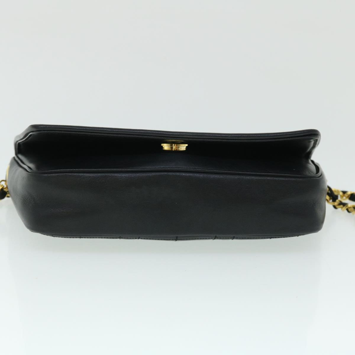 Gianni Versace Chain Shoulder Bag Leather Black Auth bs8009