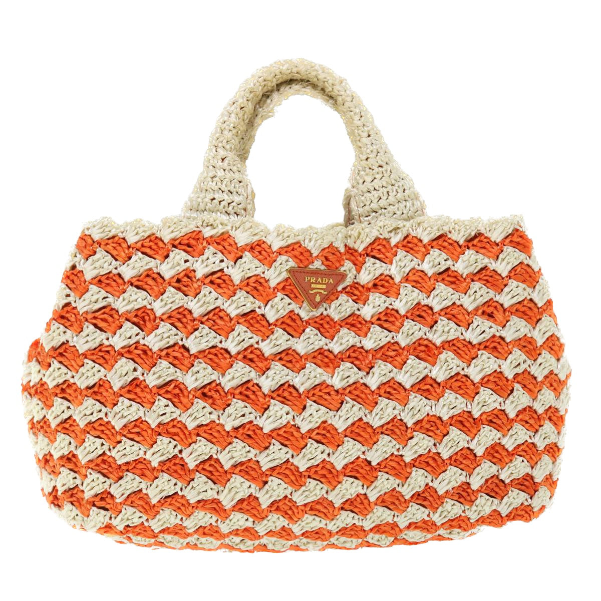 PRADA Tote Bag Straw Orange Auth bs8012