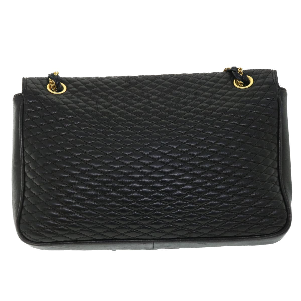 BALLY Quilted Shoulder Bag Leather Black Auth bs8024