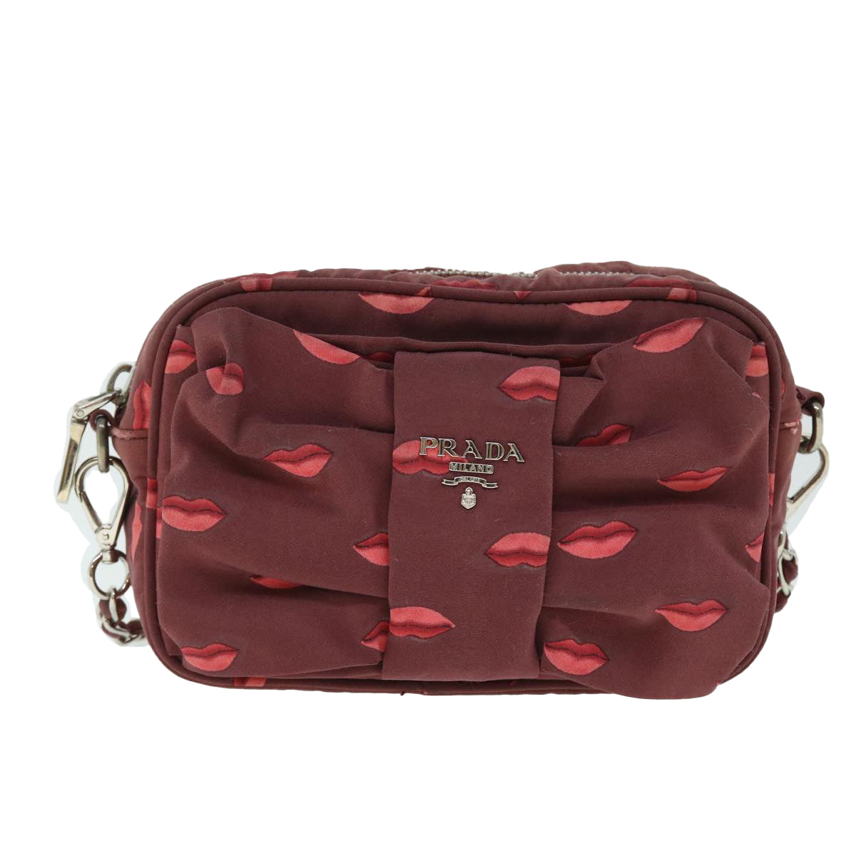 PRADA Chain Shoulder Bag Nylon Red Auth bs8025
