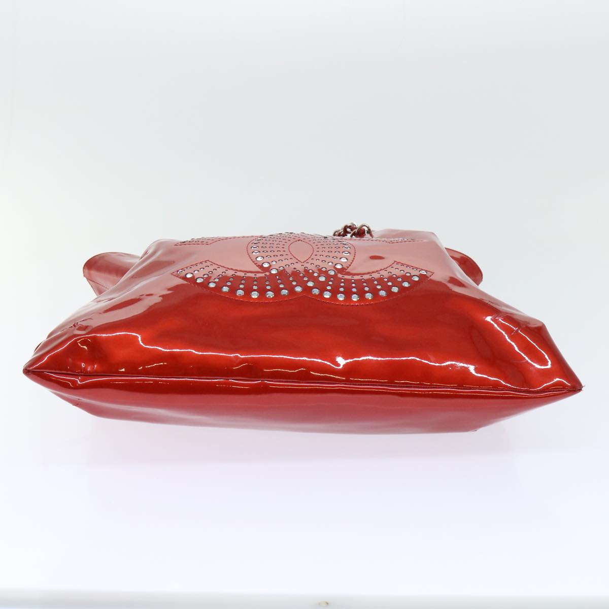 CHANEL Chain Shoulder Bag Patent leather Red CC Auth bs8026