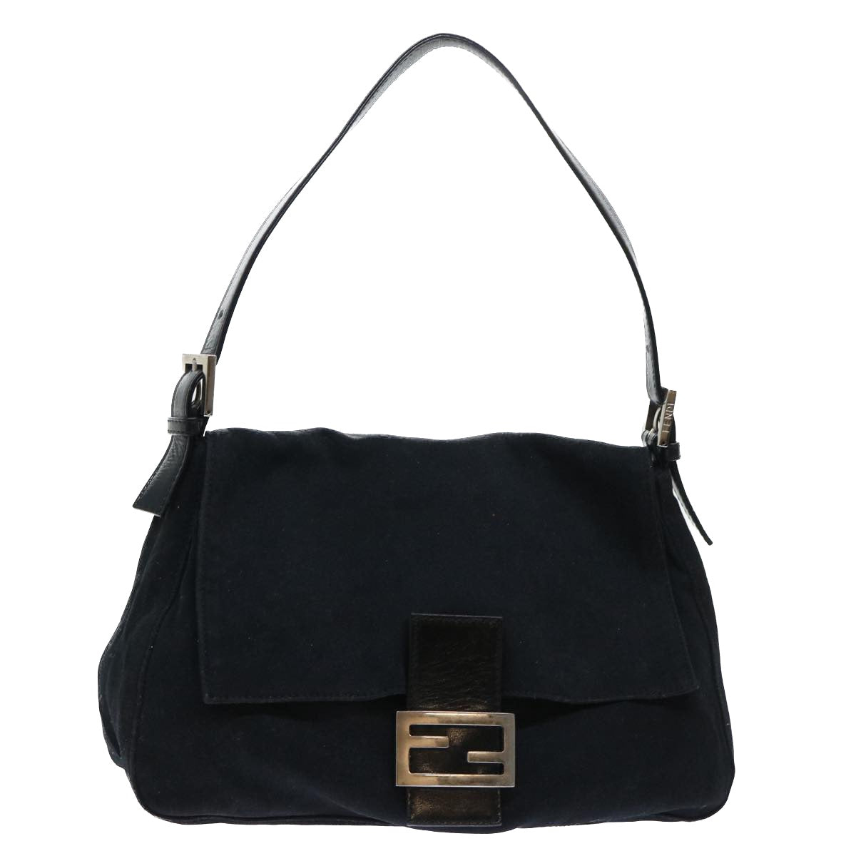 FENDI Mamma Baguette Shoulder Bag Nylon Leather Black Auth bs8028