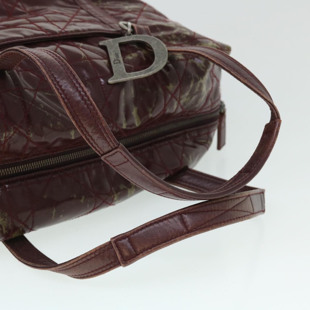 Christian Dior Canage Shoulder Bag Patent leather Wine Red Auth bs8029