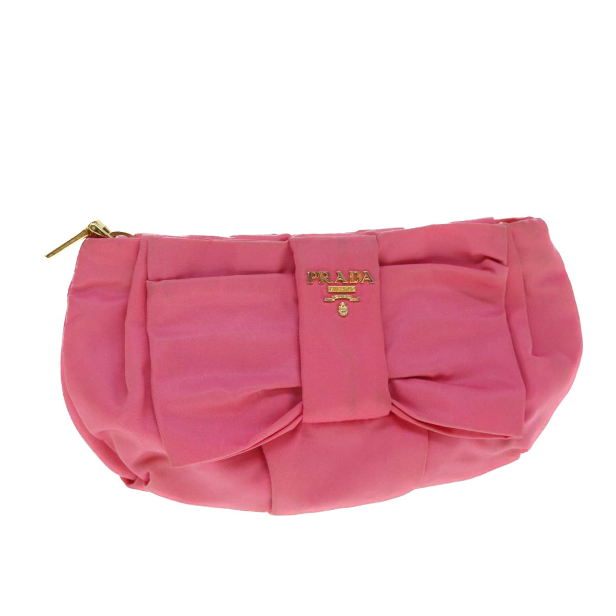 PRADA Ribbon Pouch Nylon Pink Auth bs8037