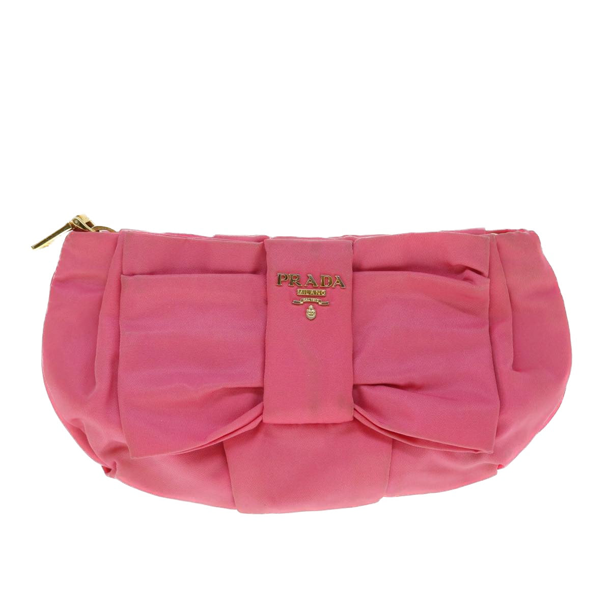 PRADA Ribbon Pouch Nylon Pink Auth bs8037