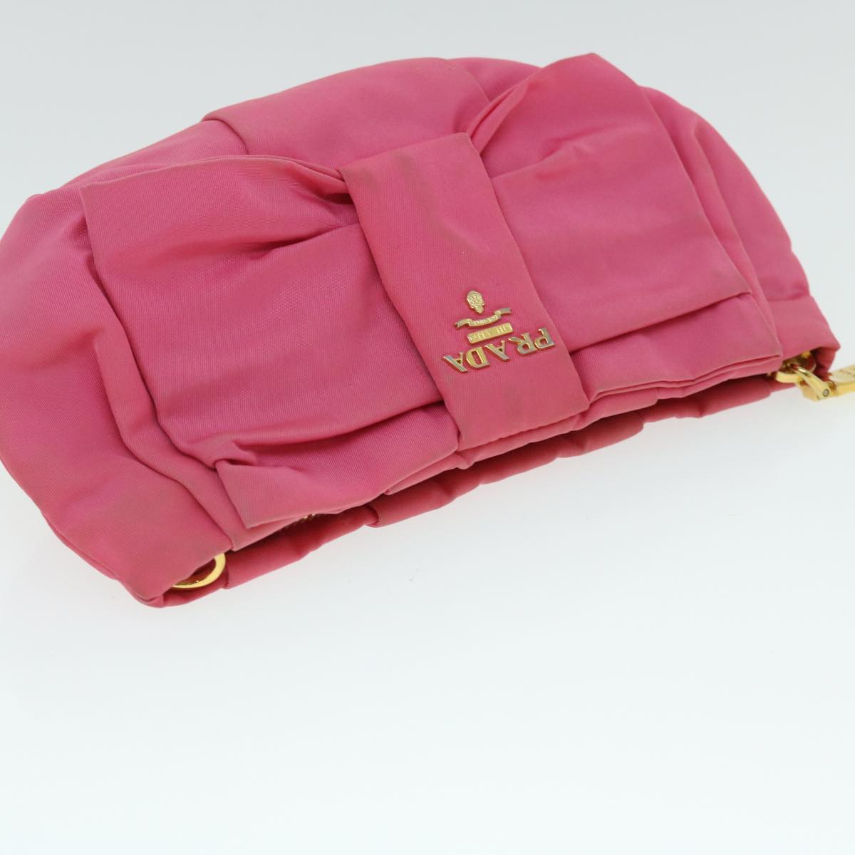 PRADA Ribbon Pouch Nylon Pink Auth bs8037