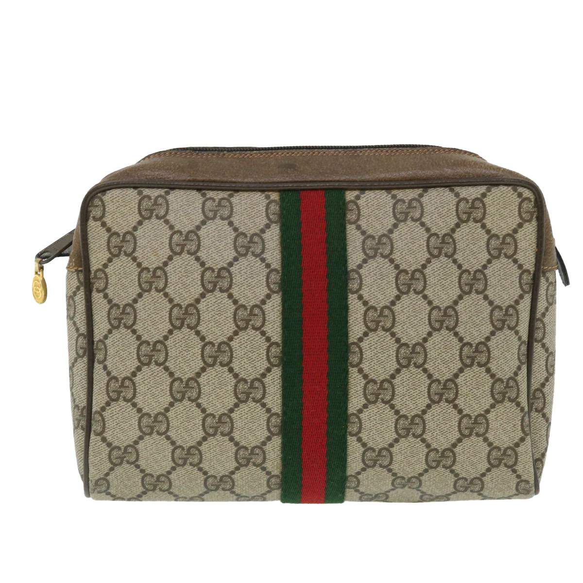 GUCCI GG Canvas Web Sherry Line Clutch Bag Beige Red Green 89 01 012 Auth bs8038