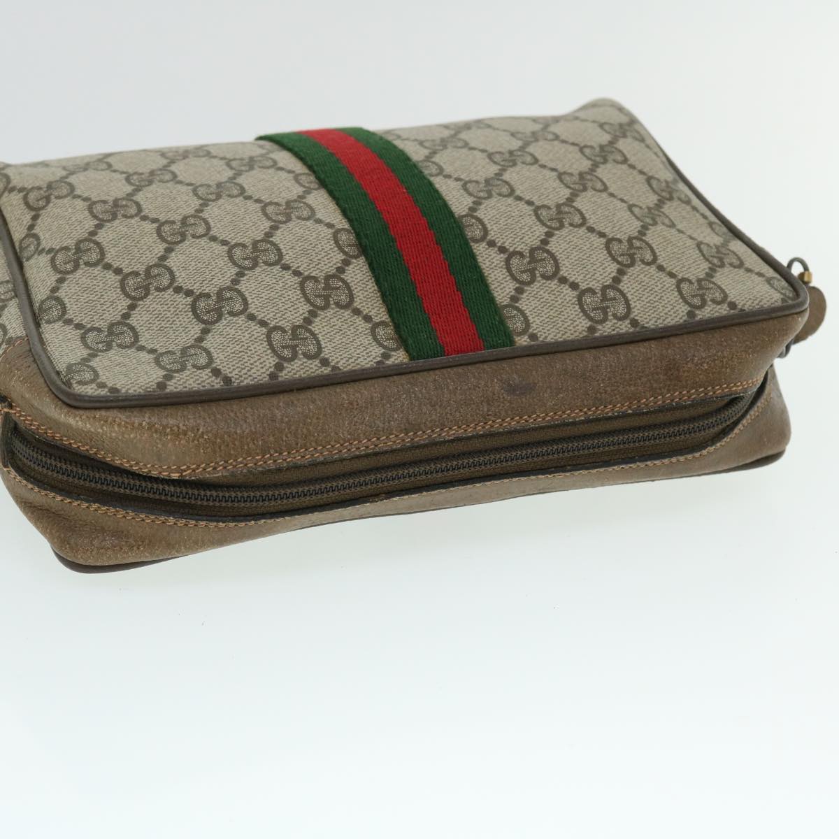 GUCCI GG Canvas Web Sherry Line Clutch Bag Beige Red Green 89 01 012 Auth bs8038