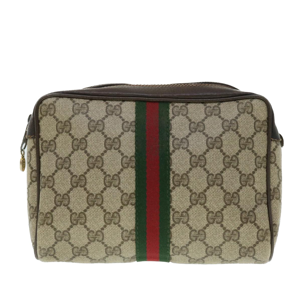 GUCCI GG Canvas Web Sherry Line Clutch Bag Beige Red 98 72 014 3553 Auth bs8039