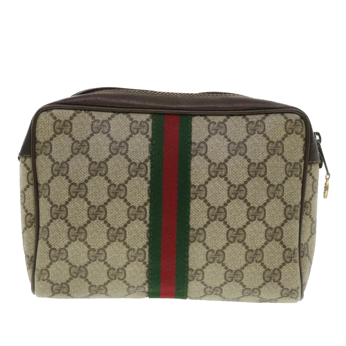 GUCCI GG Canvas Web Sherry Line Clutch Bag Beige Red 98 72 014 3553 Auth bs8039 - 0