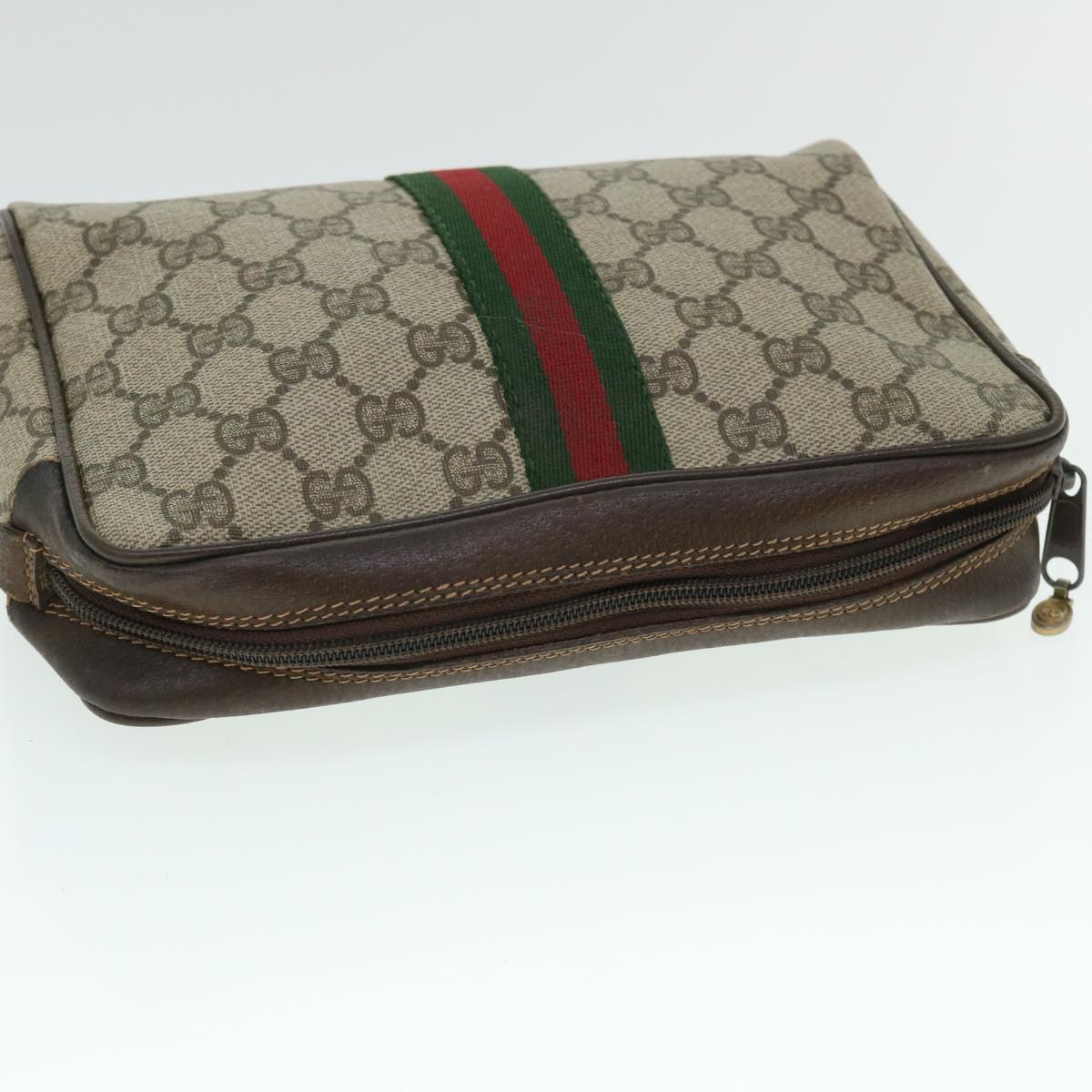 GUCCI GG Canvas Web Sherry Line Clutch Bag Beige Red 98 72 014 3553 Auth bs8039