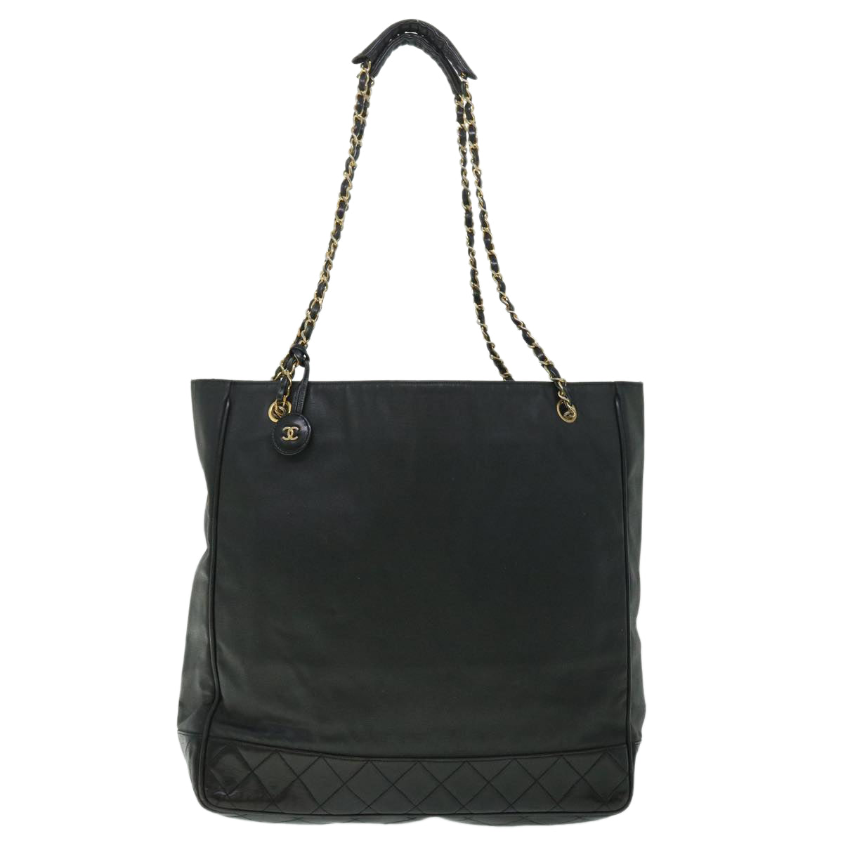 CHANEL Chain Shoulder Bag PVC Leather Black CC Auth bs8052