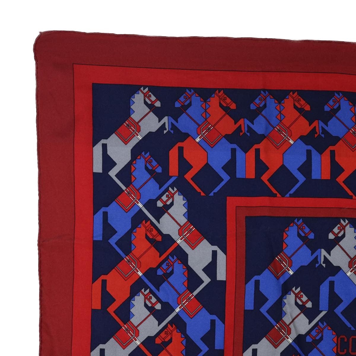 HERMES Carre 70 COURBETTES Scarf Silk Red Black Auth bs8060 - 0