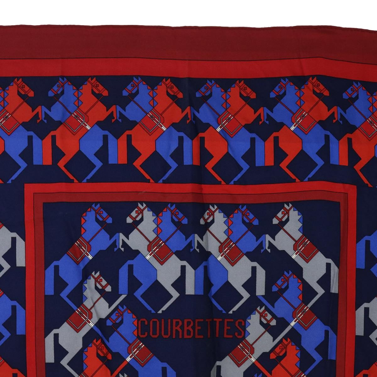 HERMES Carre 70 COURBETTES Scarf Silk Red Black Auth bs8060