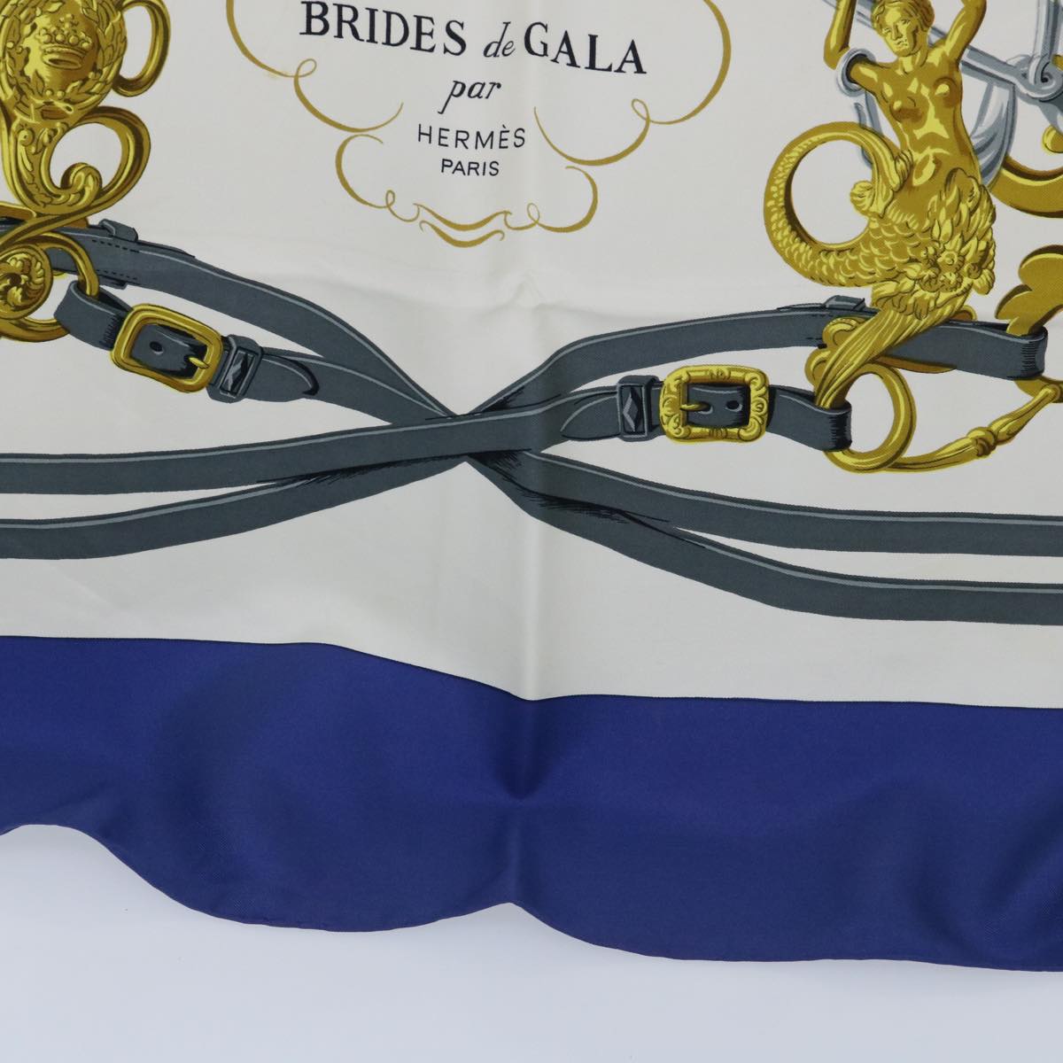 HERMES Carre 90 BRIDES de GALA Scarf Silk Blue White Auth bs8061