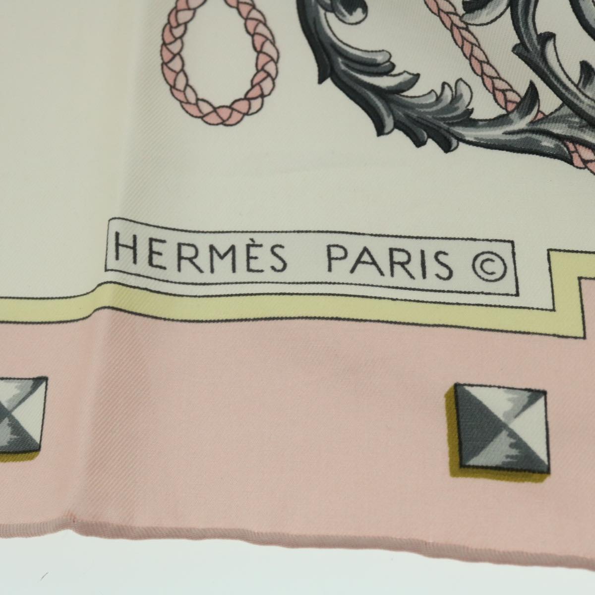 HERMES Carre 90 LES Cles Scarf Silk Pink Auth bs8062