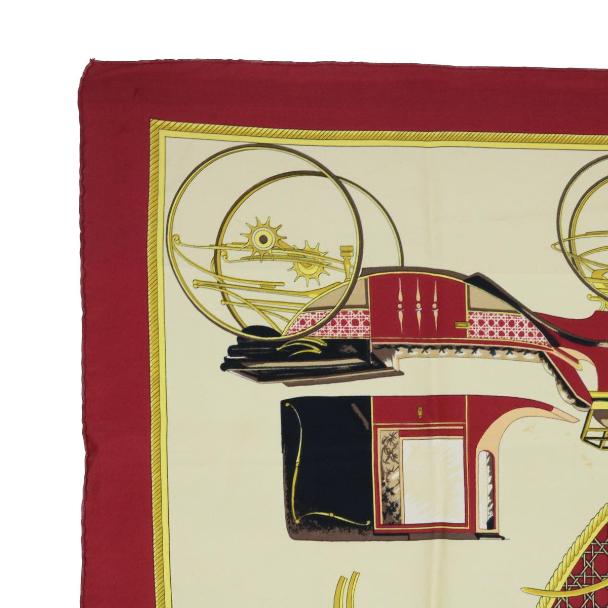 HERMES Carre 90 LES VOITURES A TRANSFORMATION Scarf Silk Red Beige Auth bs8066 - 0