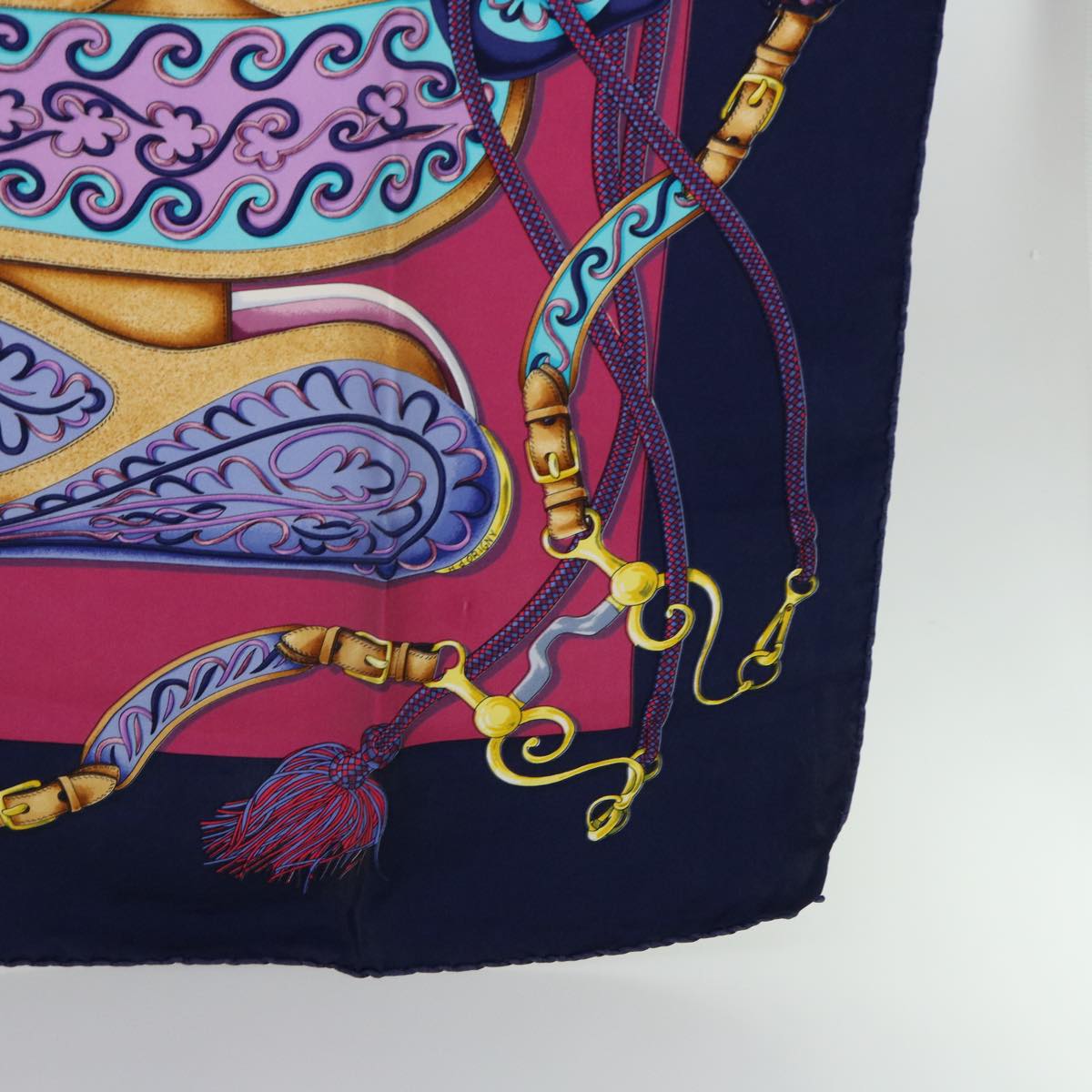 HERMES Carre 90 FESTIVAL Scarf Silk Pink Blue Auth bs8068