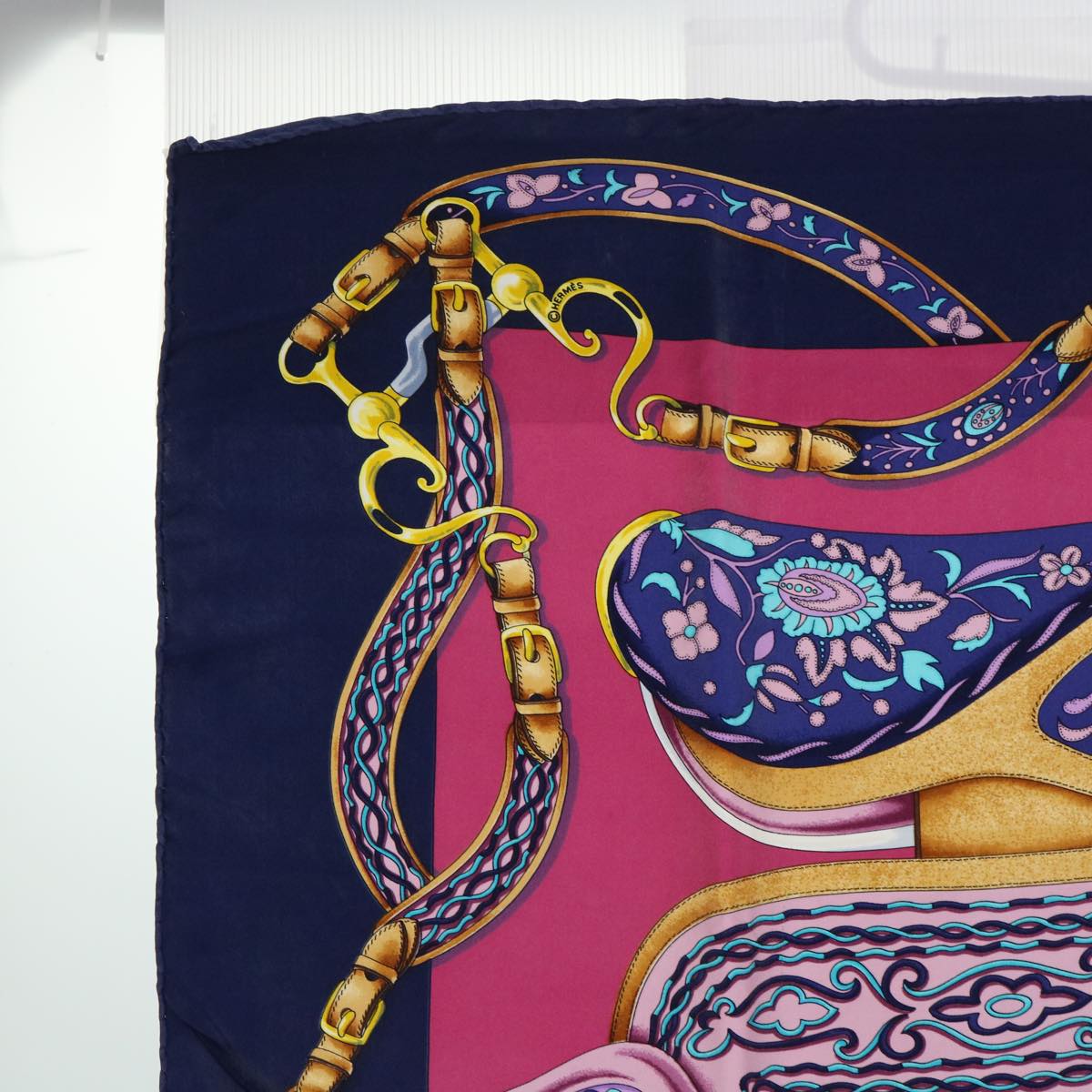 HERMES Carre 90 FESTIVAL Scarf Silk Pink Blue Auth bs8068 - 0