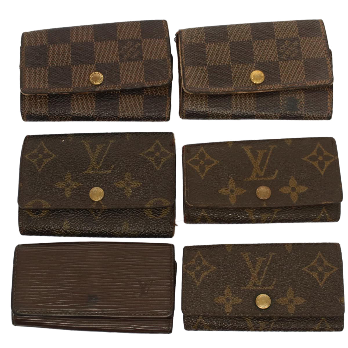 LOUIS VUITTON Monogram Damier Ebene Epi Key Case 6Set Brown LV Auth bs8080