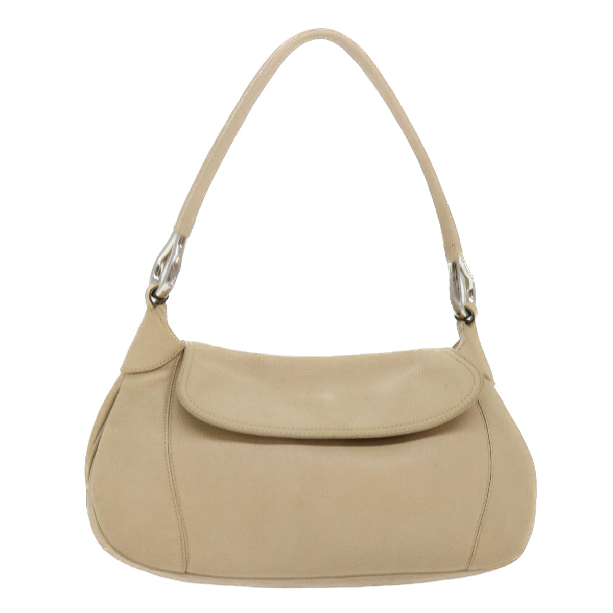 PRADA Shoulder Bag Leather Beige Auth bs8087