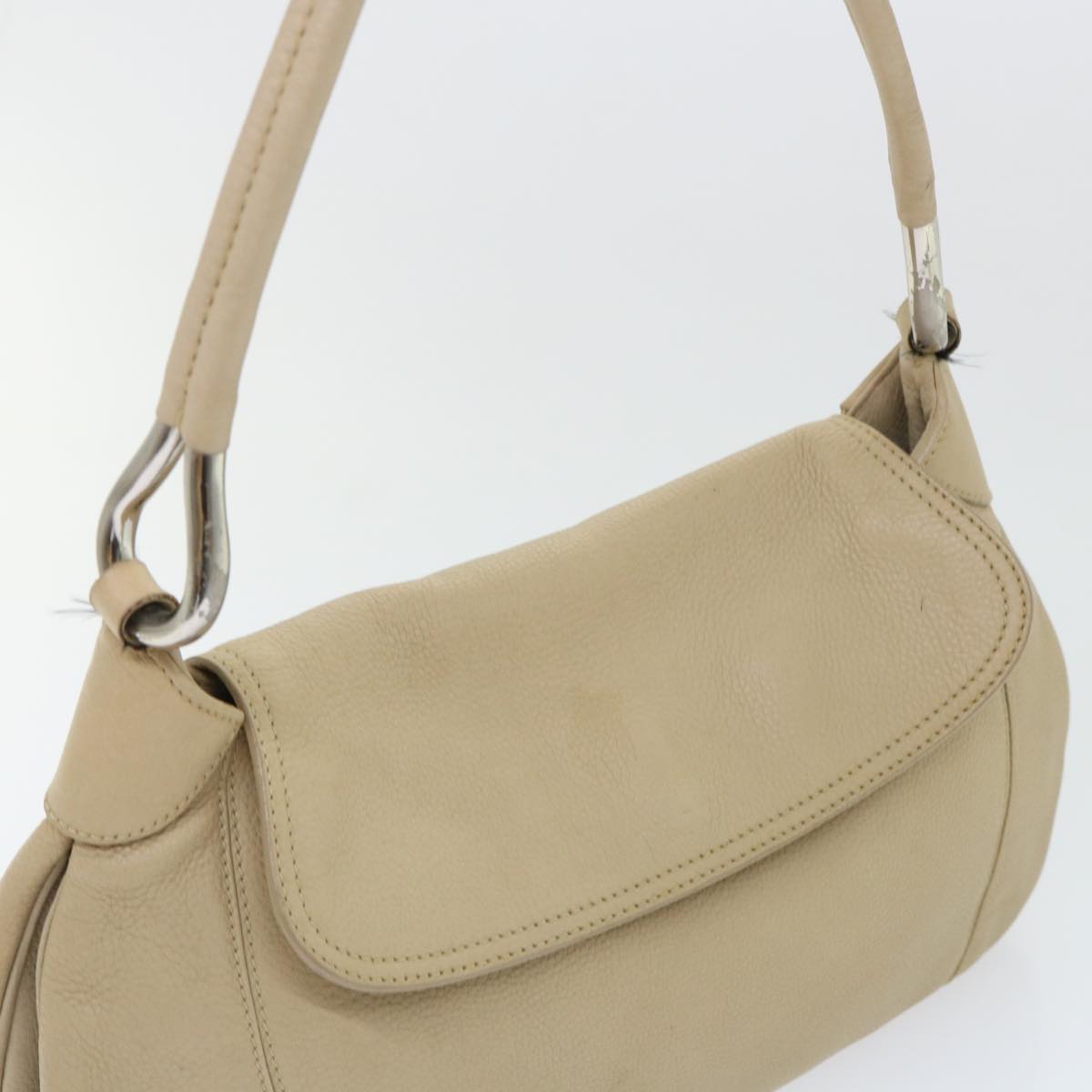 PRADA Shoulder Bag Leather Beige Auth bs8087