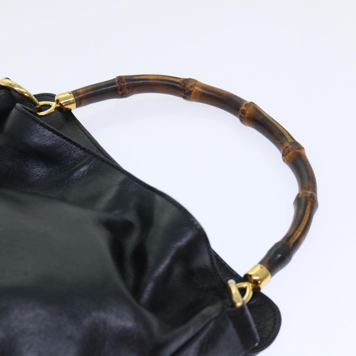 GUCCI Bamboo Shoulder Bag Leather 2way Black 001 1732 1688 Auth bs8089