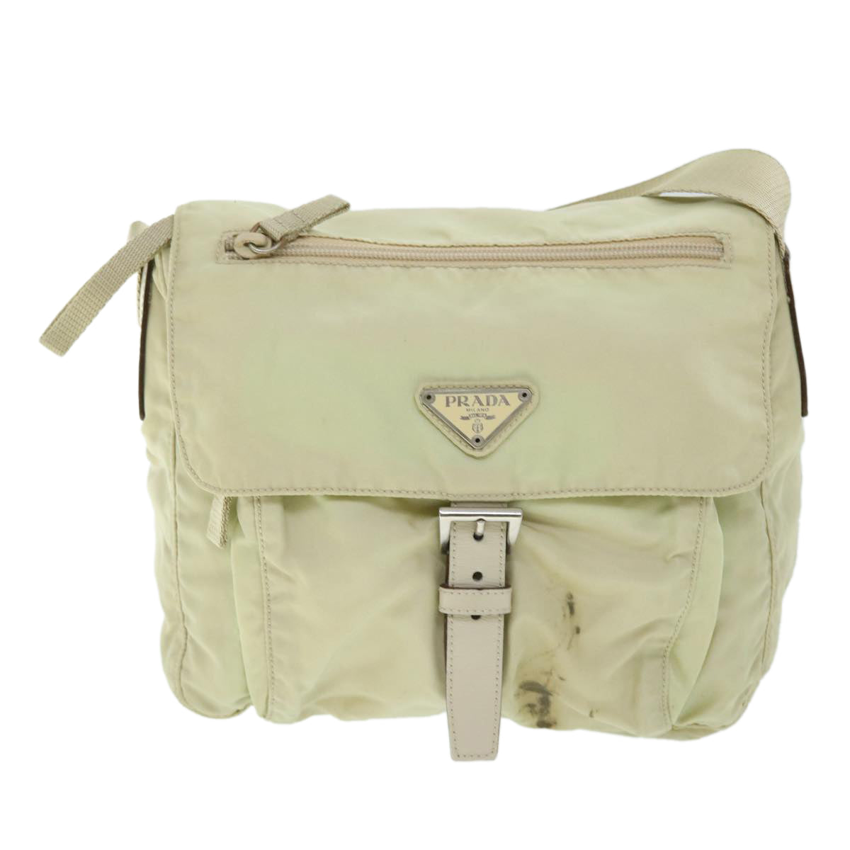 PRADA Shoulder Bag Nylon Beige Auth bs8099