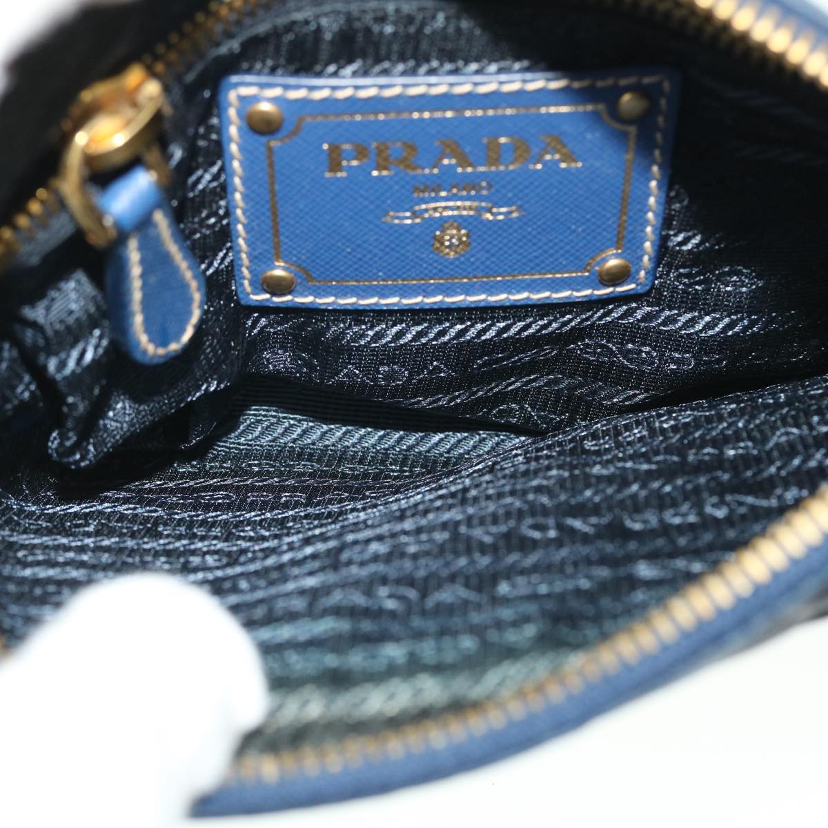PRADA Shoulder Bag Nylon Saffiano Leather Blue Auth bs8101