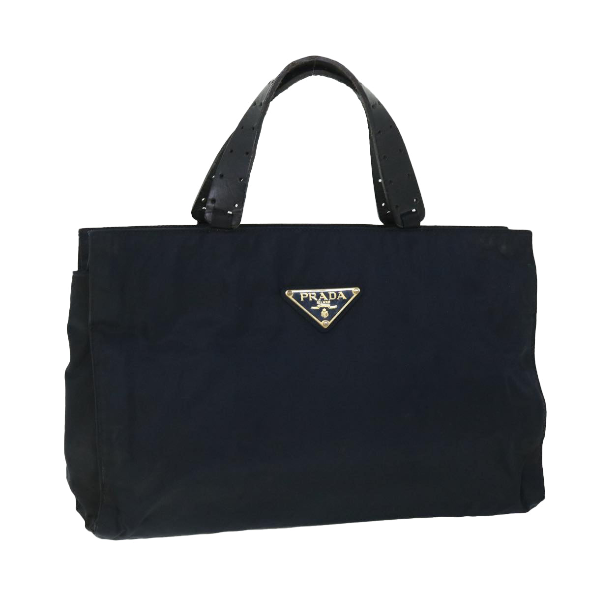 PRADA Hand Bag Nylon Leather Navy Black Auth bs8105