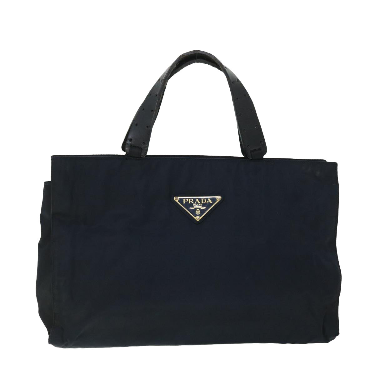 PRADA Hand Bag Nylon Leather Navy Black Auth bs8105