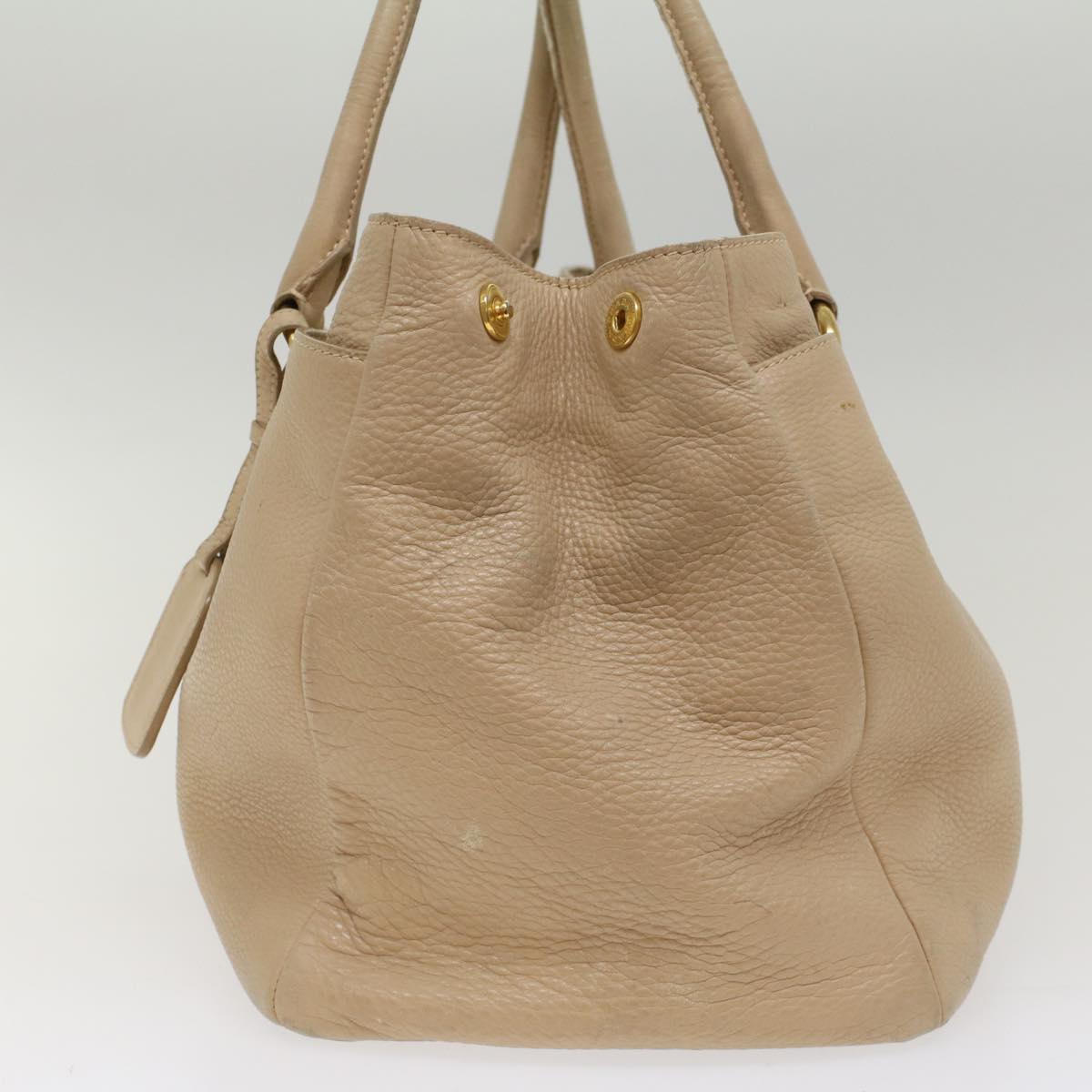 PRADA Shoulder Bag Leather Beige Auth bs8119