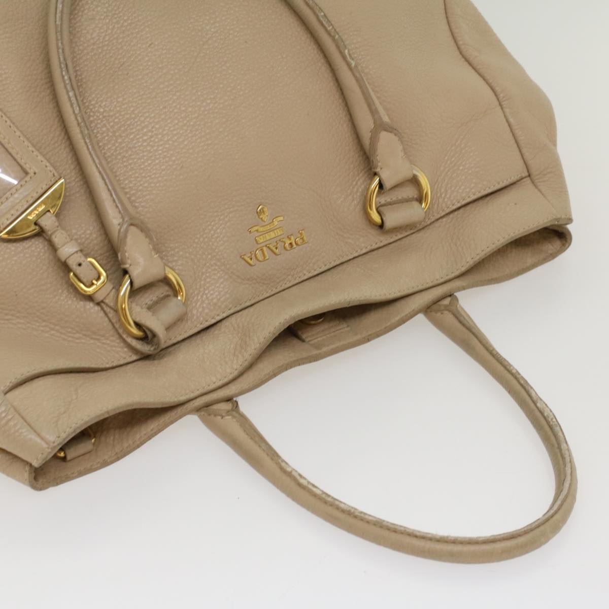 PRADA Shoulder Bag Leather Beige Auth bs8119