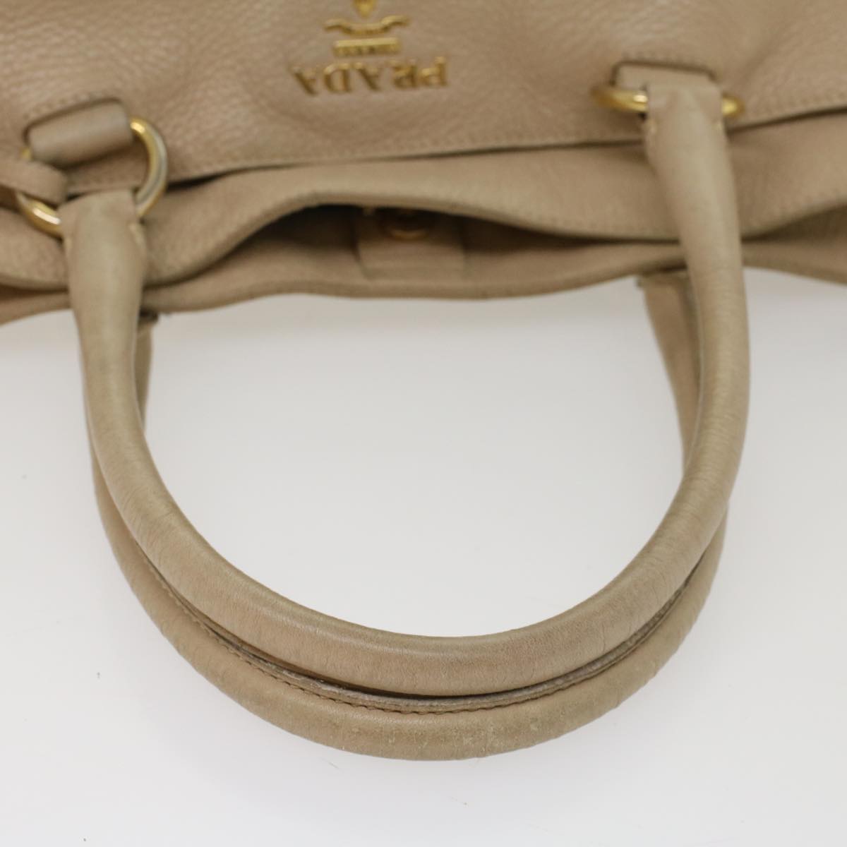 PRADA Shoulder Bag Leather Beige Auth bs8119