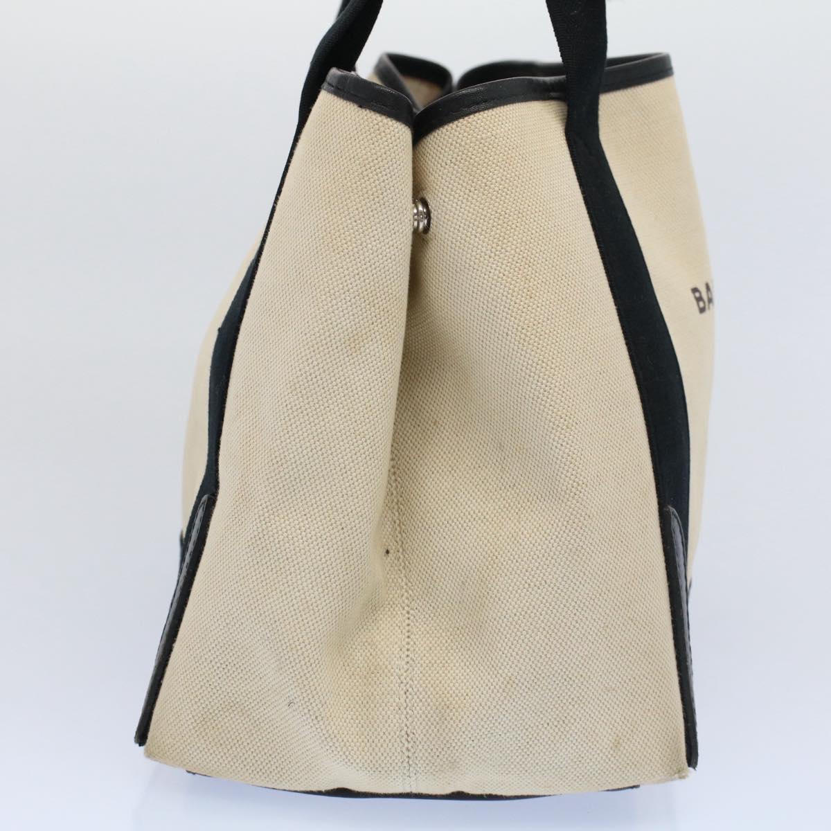 BALENCIAGA Tote Bag Canvas Leather Beige Black Auth bs8120