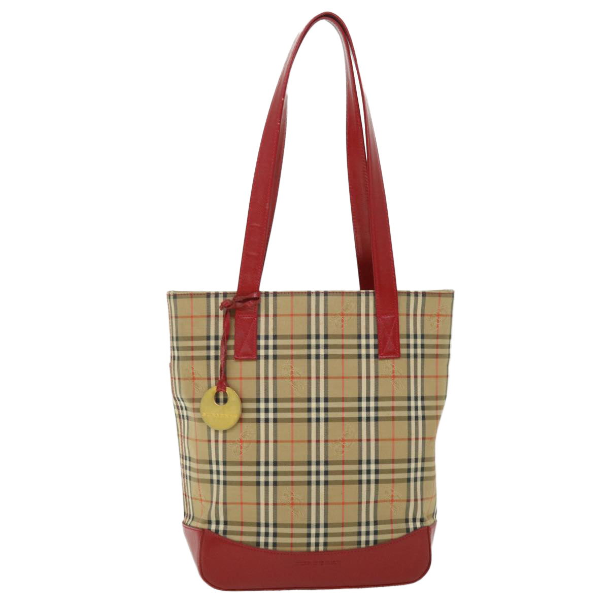 BURBERRY Nova Check Tote Bag Canvas Leather Red Beige black Auth bs8128 - 0