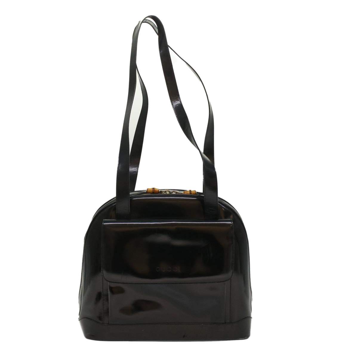 GUCCI Bamboo Shoulder Bag Patent leather Black Auth bs8138